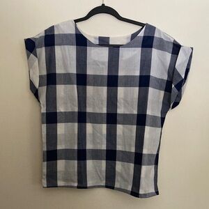 Vintage Wrangler Blue White Checkered Plaid Women's Top Blouse Medium